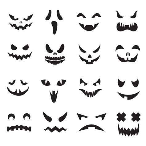 Pumpkin faces. Halloween jack o lantern face silhouettes. Monster ghos ...