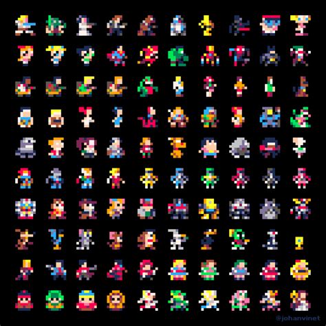 100 famous characters in 8x8 pixels w/ pico8 palette (NEW SET 2020 ...