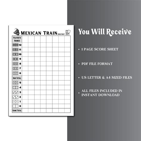 Mexican Train Dominoes Score Sheet, Mexican Train Game Score Sheet, Printable Mexican Train ...