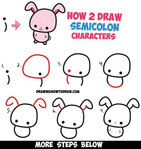 How to Draw Cute Cartoon Characters from Semicolons - Easy Step by Step Drawing Tutorial for ...