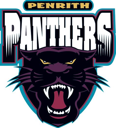 Penrith Panthers Primary Logo (1998) - A black and purple panther head underneath team name ...