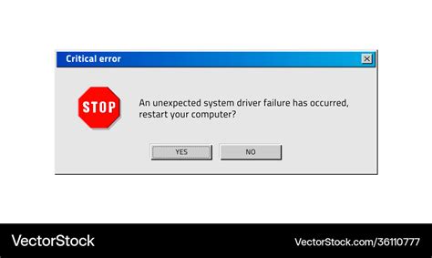 Old computer window popup critical error system Vector Image