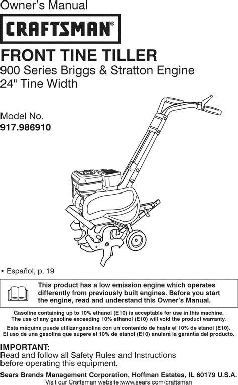 Craftsman 917986910 1307289L User Manual TILLER Manuals And Guides