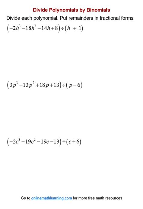 Divide Polynomial Worksheets (printable, online, answers, examples) - Worksheets Library