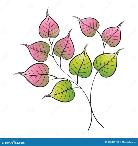 Pink and Green Peepal Tree Leaves Stock Vector - Illustration of bright, branch: 150475710