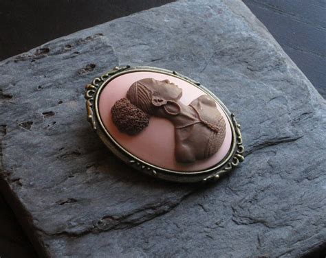 African cameo brooch pink cameo brooch African American | Etsy