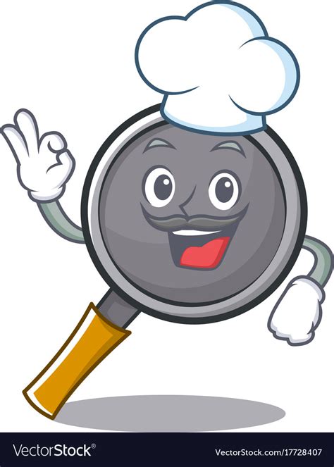 Chef frying pan cartoon character Royalty Free Vector Image