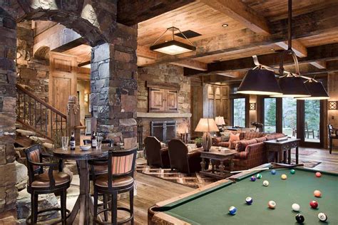 Rustic mountain home with breathtaking views over Big Sky Country | Rustic basement, Rustic ...