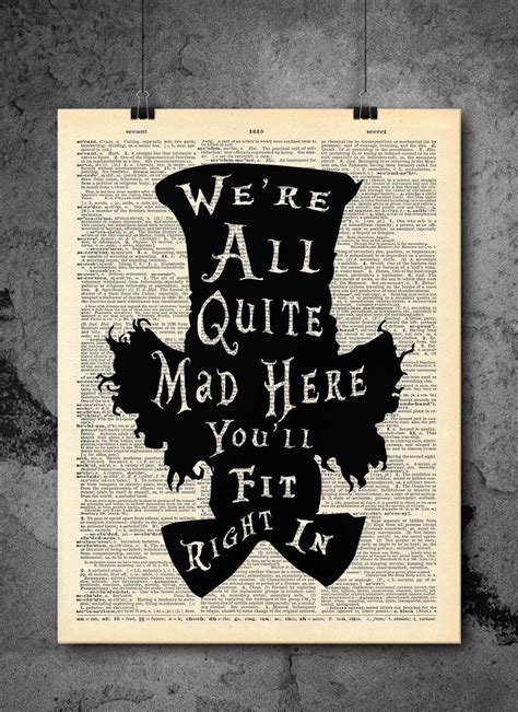 Amazon.com: Mad Hatter Alice In Wonderland - Quote Wall Art - Vintage Art - Authentic Upcycled ...