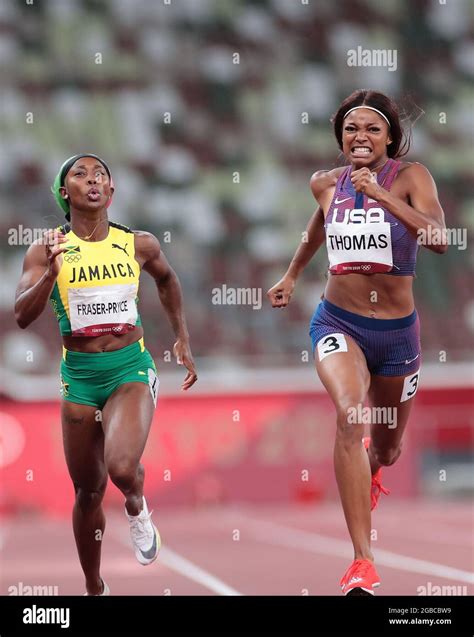 Tokyo, Japan. 3rd Aug, 2021. Gabrielle Thomas (R) of the United States competes during the women ...