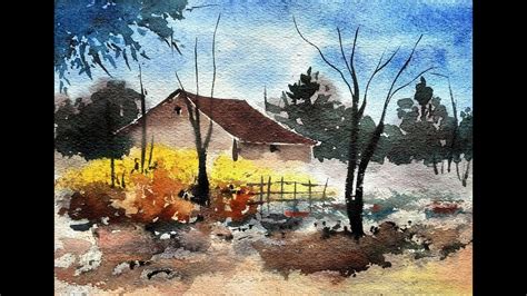 Easy Watercolor Painting Village Scenery - Kremi Png