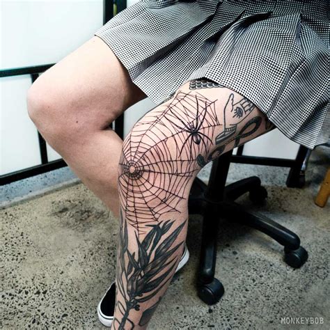 Spider web tattoo on the knee - Tattoogrid.net