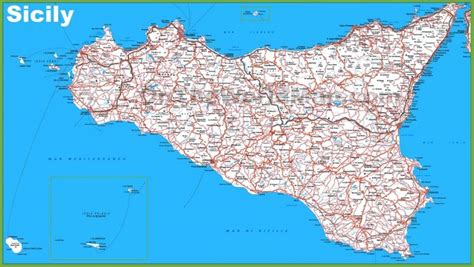 Large Detailed Map of Sicily with Cities and Towns