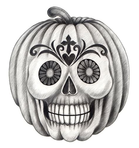 Halloween Skull Pumpkin Tattoo . Stock Illustration - Illustration of ...