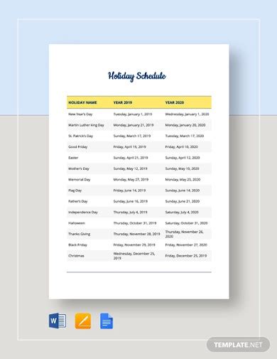 11+ Holiday Schedule Templates - Free Word, Excel, PDF Format Download! | Free & Premium Templates