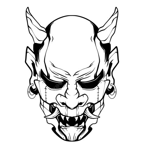 Warrior Oni Mask Tattoo Illustration Vector, Warrior Drawing, Warrior Sketch, Oni Mask PNG and ...