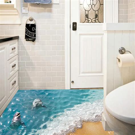 MENGXIANG New 3D Dolphin Waterproof Floor Stickers Bathroom Starfish Wall Stickers Tiles Room ...