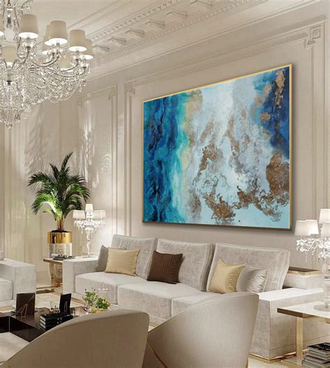 Large Modern Gold Fluid Art Hand Painted Acrylic Abstract Wall Art Painting On Canvas For Dining ...