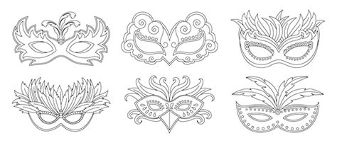 Premium Vector | Masquerade carnival masks, outline drawing set ...