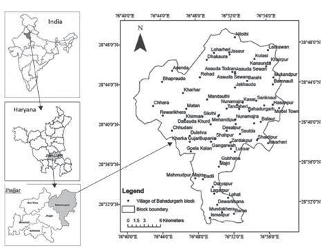 Location map of the Bahadurgarh block of Jhajjar district in Haryana state | Download Scientific ...