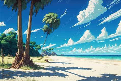 Deserted Anime Tropical Beach Background, Abstract Art, Digital ...