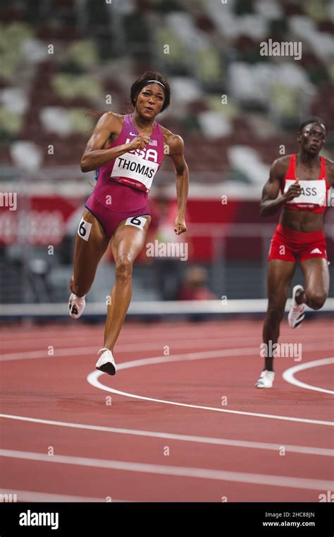 Gabrielle Thomas participating in the semi-final of the 200 meters of the Tokyo 2020 Olympic ...