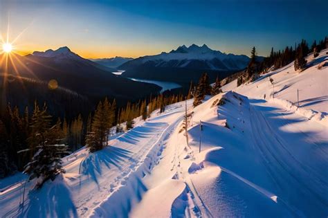 Premium AI Image | a view of the mountains from the top of a snowy mountain.