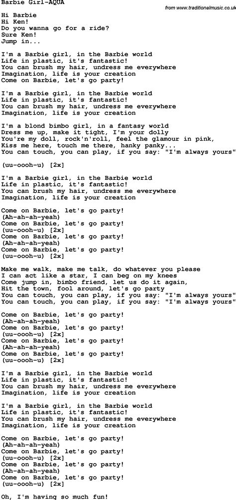 Novelty Song: Barbie Girl-Aqua lyrics