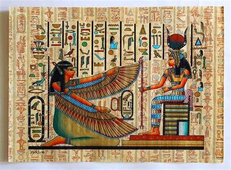 Maat and Isis | Ancient Egyptian Papyrus Painting – Arkan Gallery