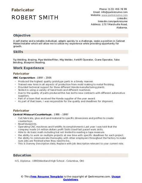 Welder Fabricator Resume Sample