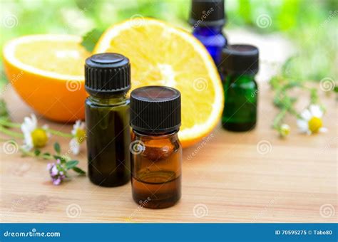 Essential Oils with Orange and Herbs Stock Image - Image of massage, herbs: 70595275