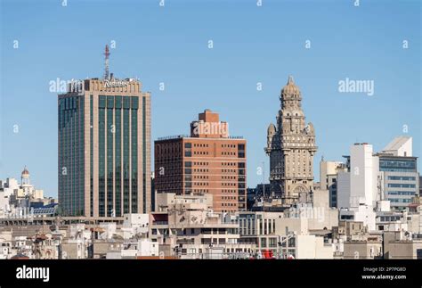 Montevideo, Uruguay - 5 February 2023: Downtown skyline including the famous Salvo Palace ...