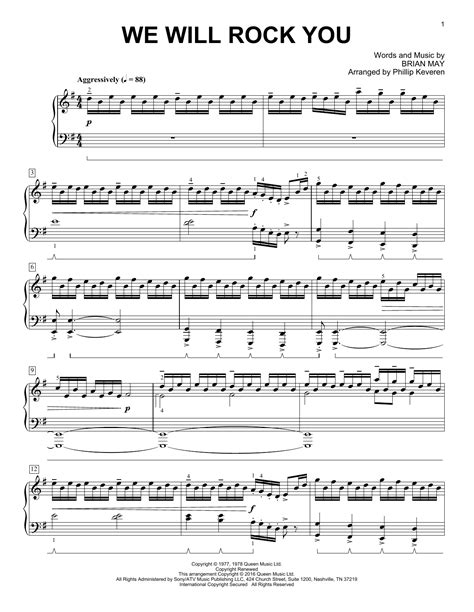 Queen "We Will Rock You [Classical version] (arr. Phillip Keveren)" Sheet Music Notes | Download ...