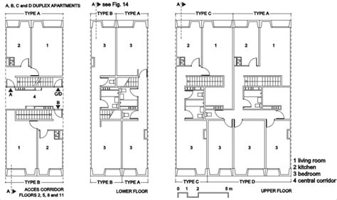 The ZUP of Sainte-Croix. Floor plan of duplex apartments A, B, C and D | Download Scientific Diagram