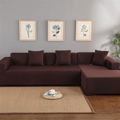 Sofa Covers for L Shape, Polyester Fabric Stretch Slipcovers 3 + 2 seat for Sectional sofa L ...