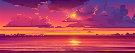 Free Vector | Tropical landscape with sunset and ocean