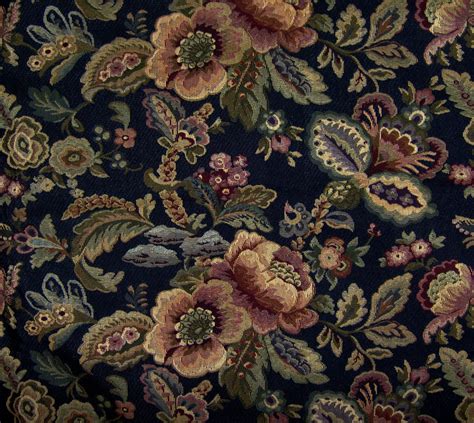 Vintage Floral Tapestry Fabric Home Dec Upholstery Woven Black