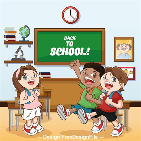 Happy students in the classroom vector free download