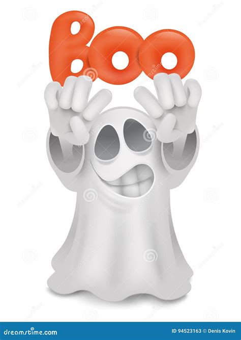 Cartoon Ghost Emoji Character with Boo Title Stock Illustration - Illustration of emoticon ...