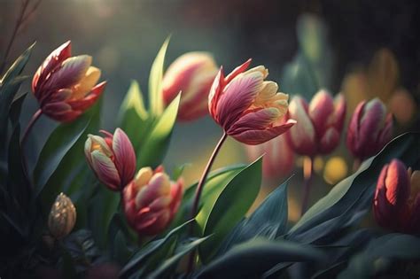 Premium Photo | Tulips garden spring concept generative a.i