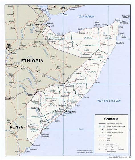 Detailed political and administrative map of Somalia with roads, railroads and major cities ...