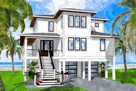 Plan 15238NC: Elevated Coastal House Plan with 4 Bedrooms | Modern beach house, Beach house ...