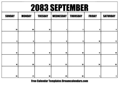 September 2083 Calendar - Free Printable with Holidays and Observances