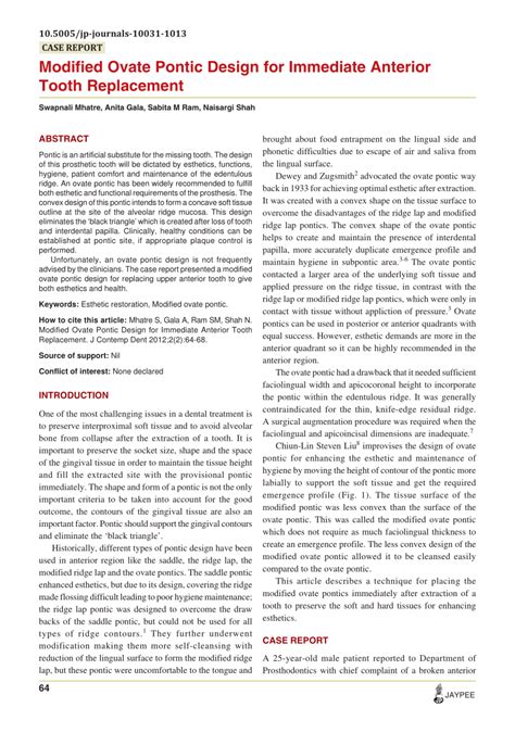 (PDF) Modified Ovate Pontic Design for Immediate Anterior Tooth Replacement