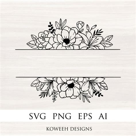 split name frame svg split flower monogram svg floral monogram wedding border svg Split floral ...