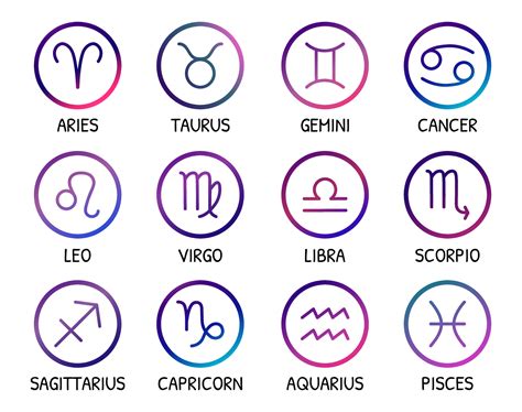 Zodiac signs. Vector icons set. Zodiac symbols bright gradient trendy ...