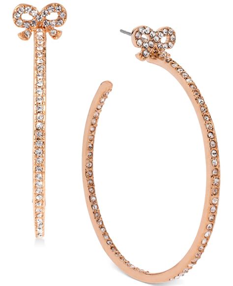 Betsey johnson Rose Gold-tone Crystal Bow Hoop Earrings in Metallic (Rose Gold) | Lyst