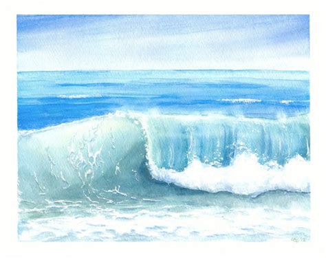 Original Watercolor Seascape Ocean Fine Art Rolling Waves