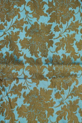 1950s - 60s vintage brocade upholstery fabric, aqua blue w/ moss green