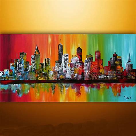 abstract building paintings for wall art 100% handmade knife canvas painting for decoration ...